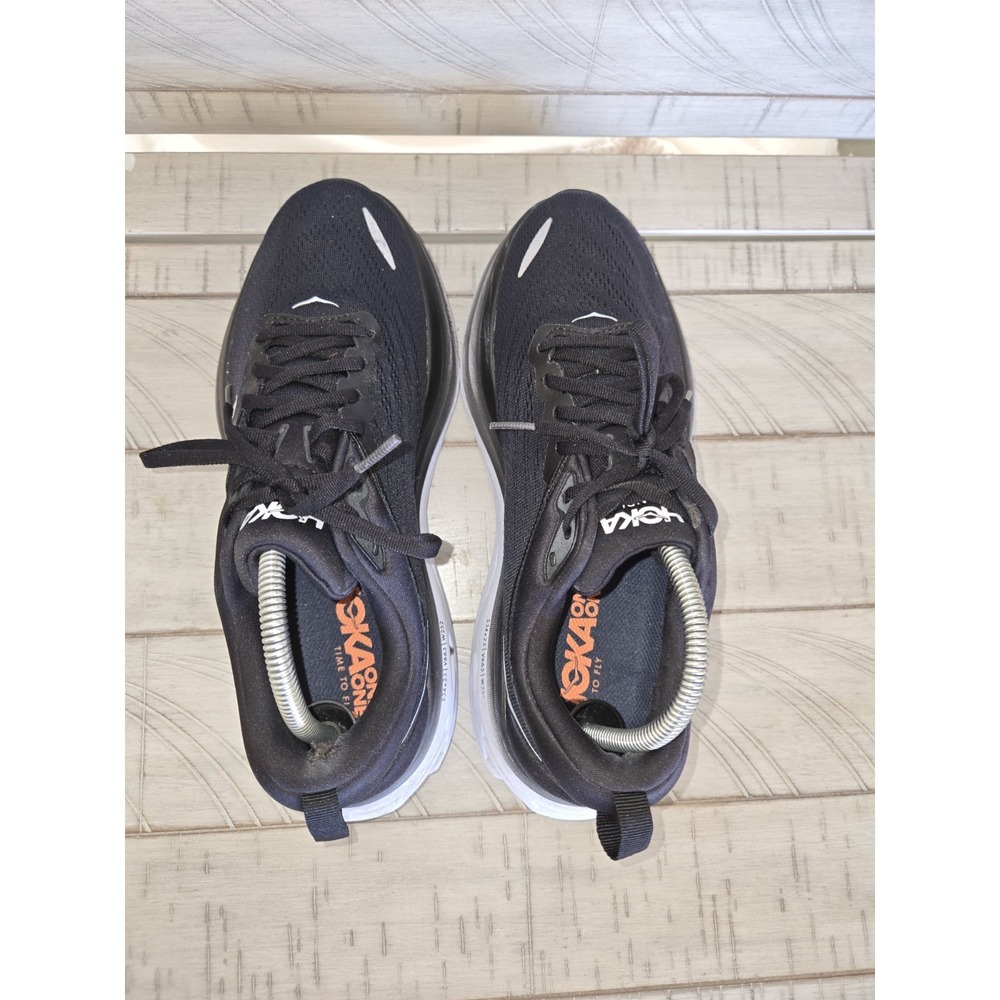 Hoka Bondi 8 Women's Size 10.5B Black and White Running Sneaker Lace Up Low Top - Picture 6 of 10